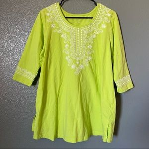 Woman Within Tunic Top Blouse Size M Embroidered Round Neck Pullover Stretch